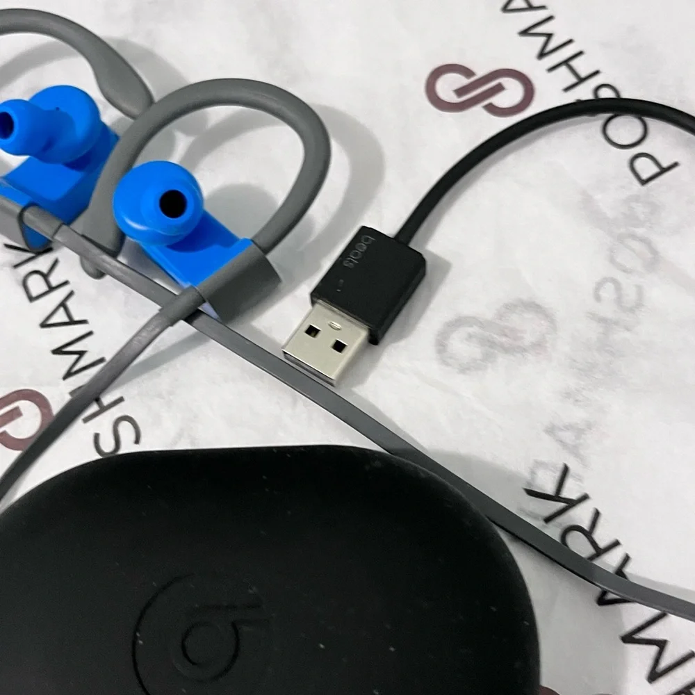 BEATS POWERBEATS BY DR DRE AUTHENTIC WIRELESS BLUE & GRAY BLUETOOTH HEADPHONE